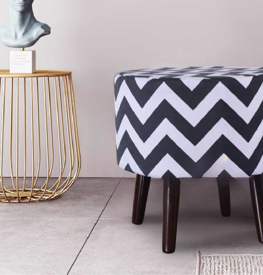 Zig Zag Round Cone Leg Ottoman
